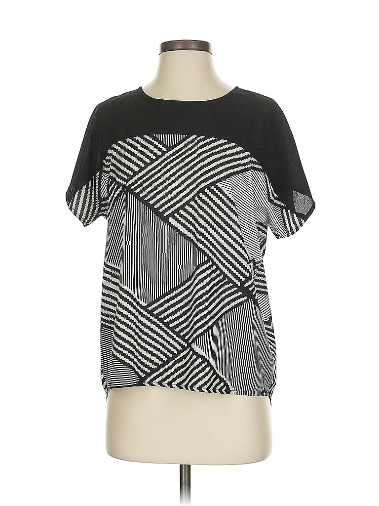 Pre-owned Jade Melody Tam Short Sleeve Top Black Square Neckline Tops