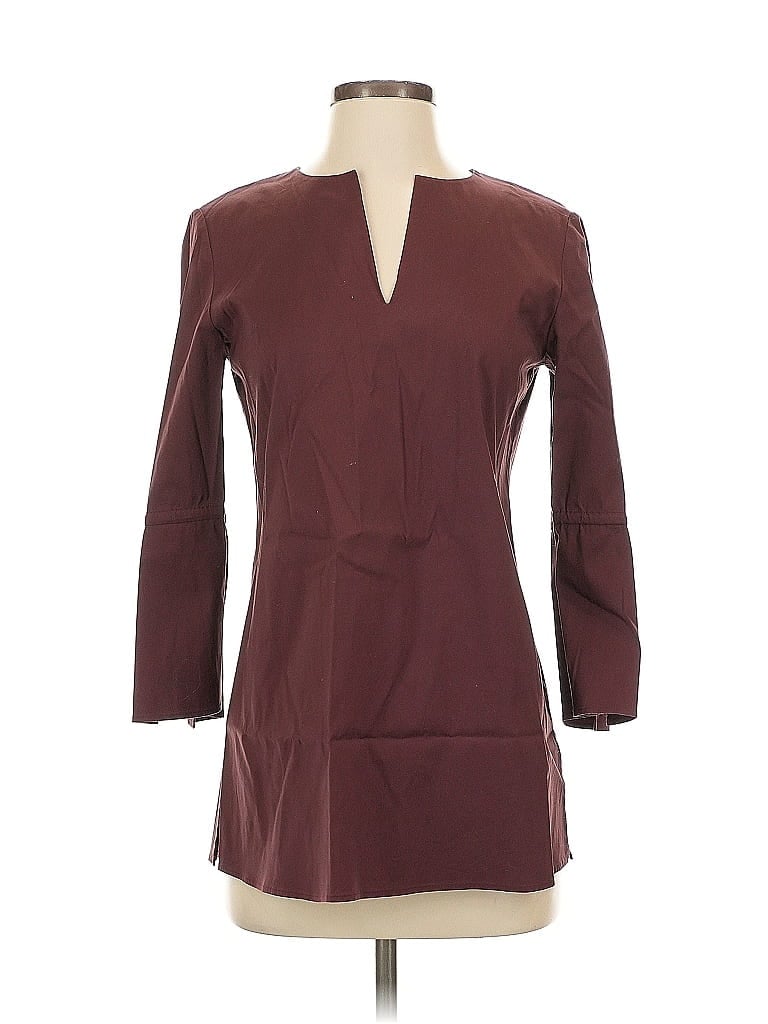 Pre-owned Lafayette 148 3/4 Sleeve Blouse In Burgundy