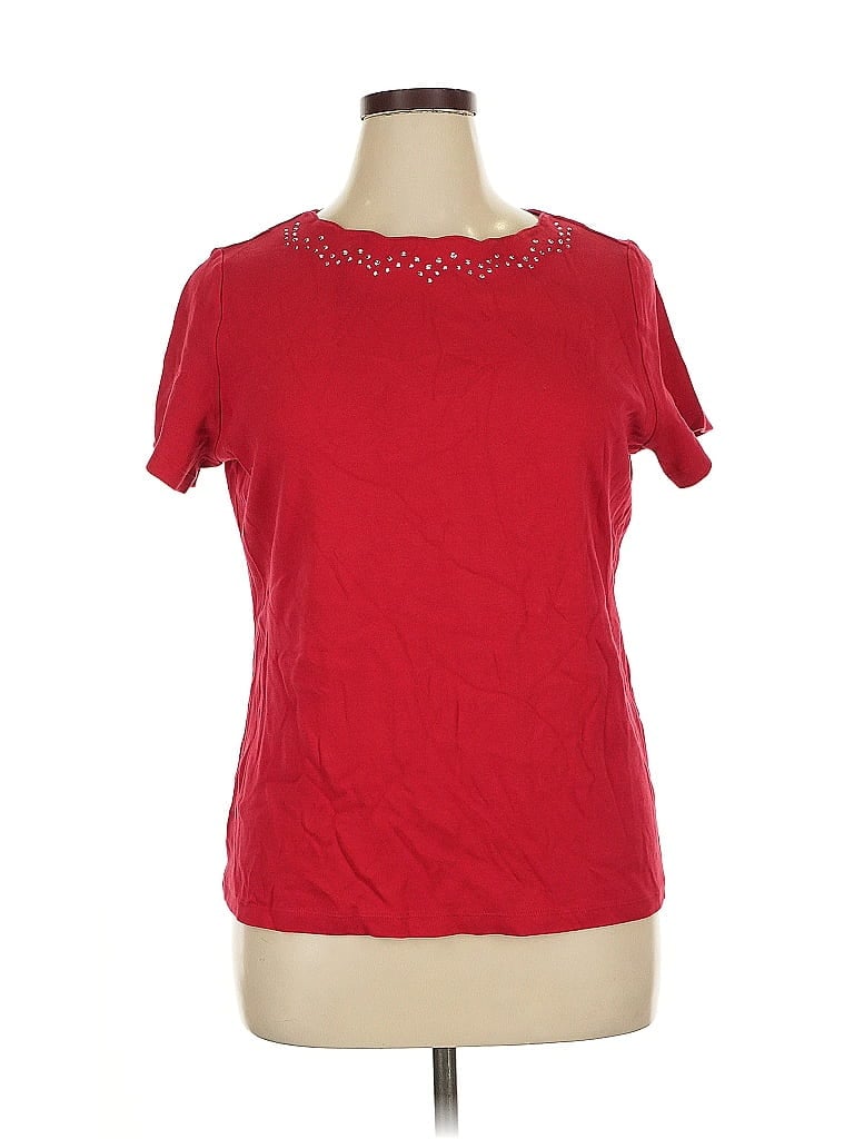 Pre-owned Karen Scott Short Sleeve Top Red Keyhole Neckline Tops