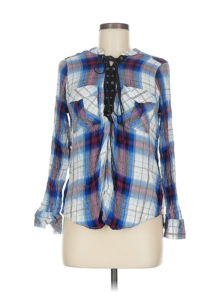 Pre-owned Express Long Sleeve Blouse In Blue