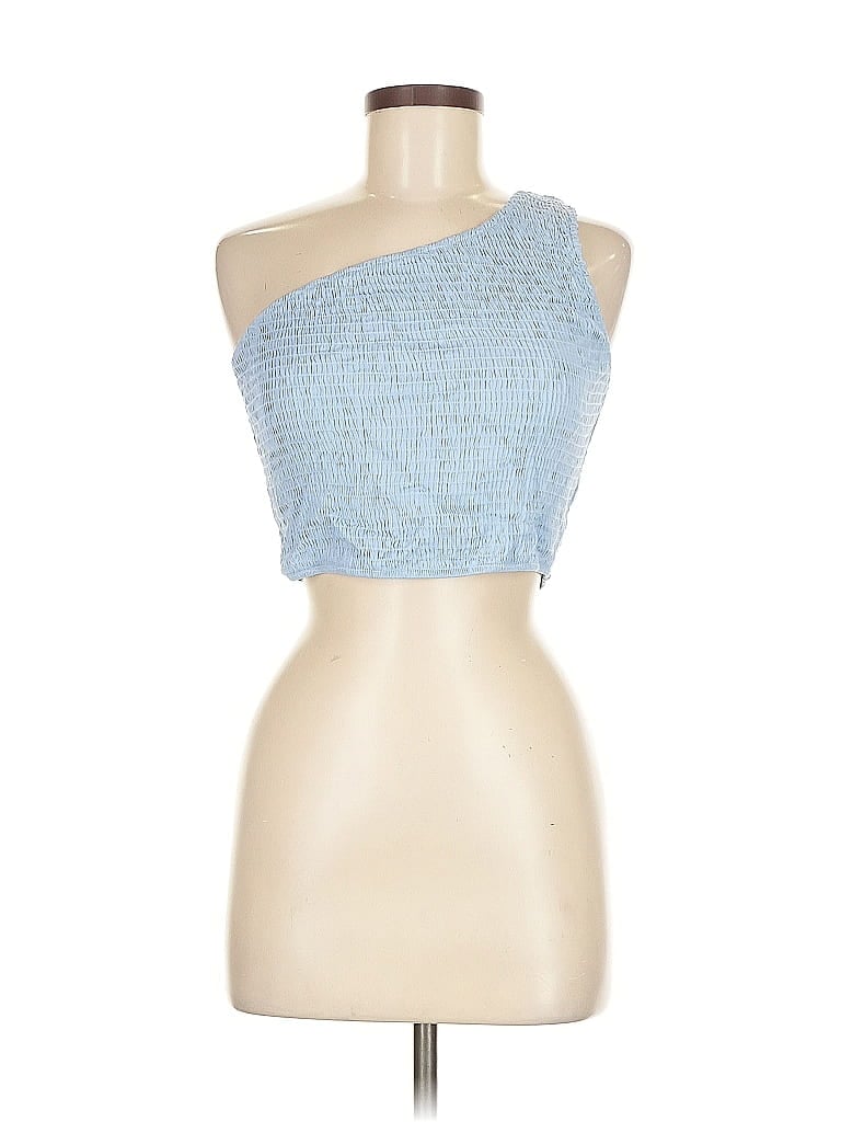 Anrabess Sleeveless Top Blue One Shoulder Neckline Tops