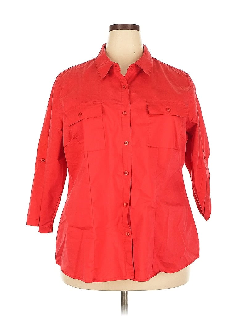 Click to view more detailed imagery on our partner's website Pre-owned Ashley Stewart 3/4 Sleeve Button Down Shirt In Red