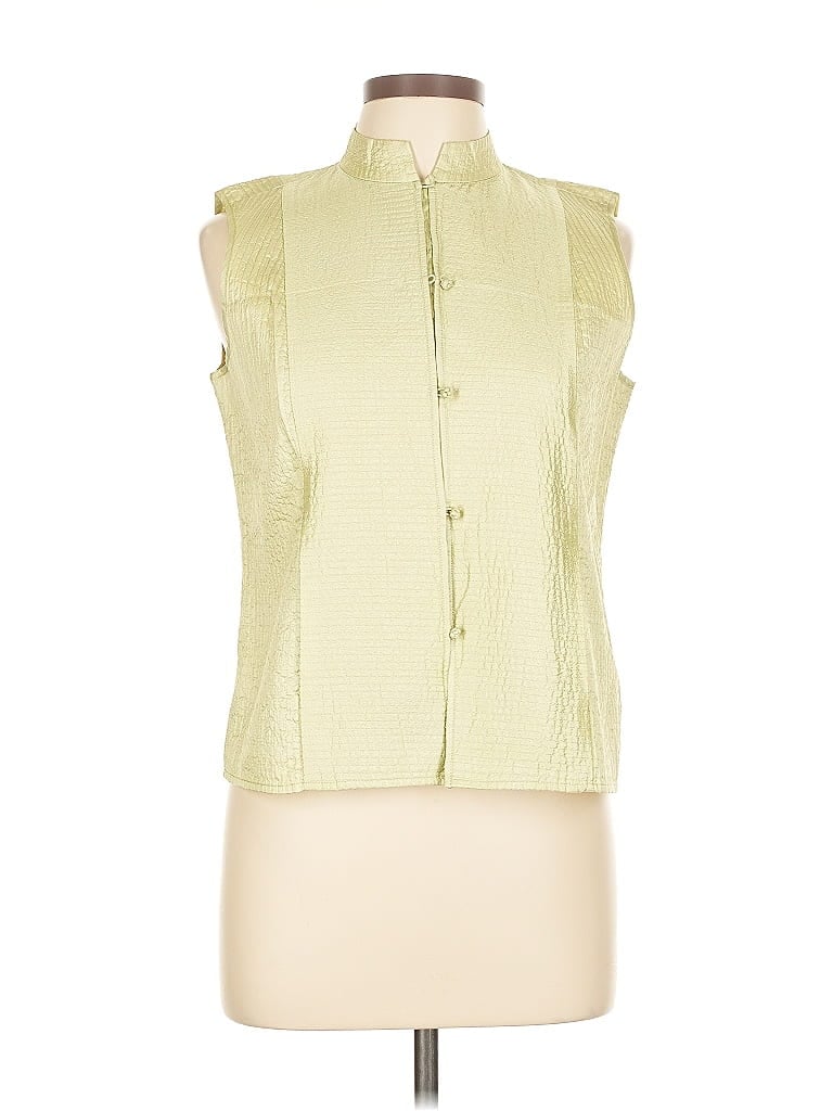 Pre-owned Eileen Fisher Sleeveless Silk Top Green High Neck Tops