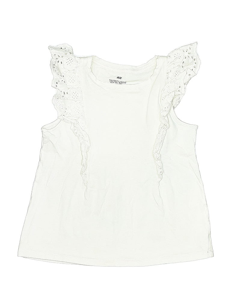 Pre-owned H&m Kids' Sleeveless Top Ivory Ruffles Neckline Tops In White