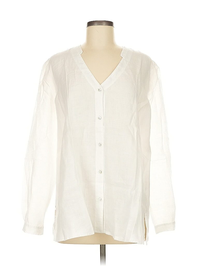 Pre-owned Eileen Fisher Long Sleeve Blouse In White
