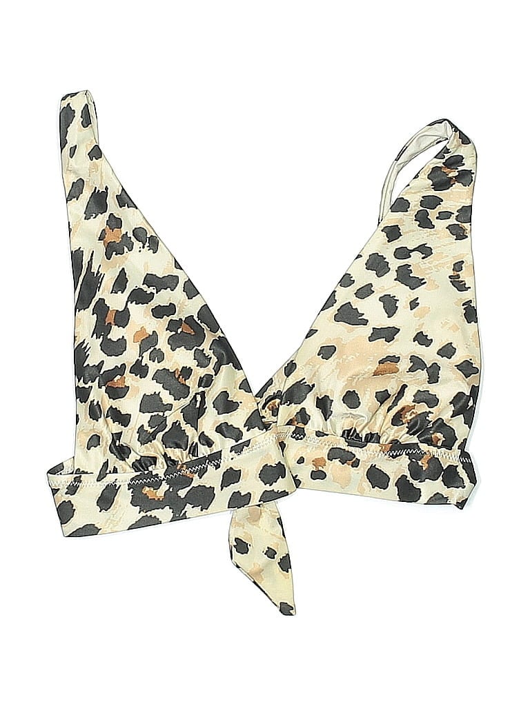 Pre-owned Aerie Swimsuit Top Ivory Animal Print Pattern Swimwear In White