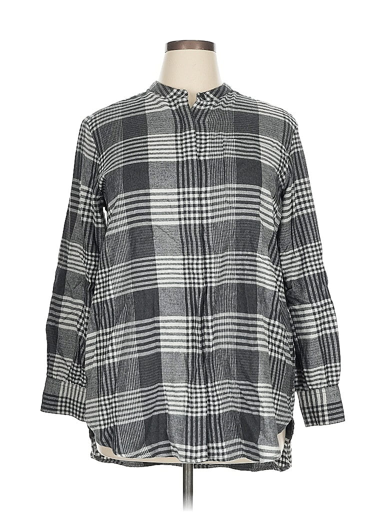 Pre-owned Lands' End Long Sleeve Button Down Shirt In Gray