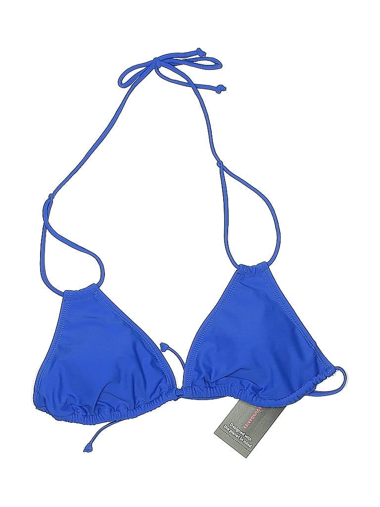 No Boundaries Swimsuit Top Blue Solid Pattern Swimwear