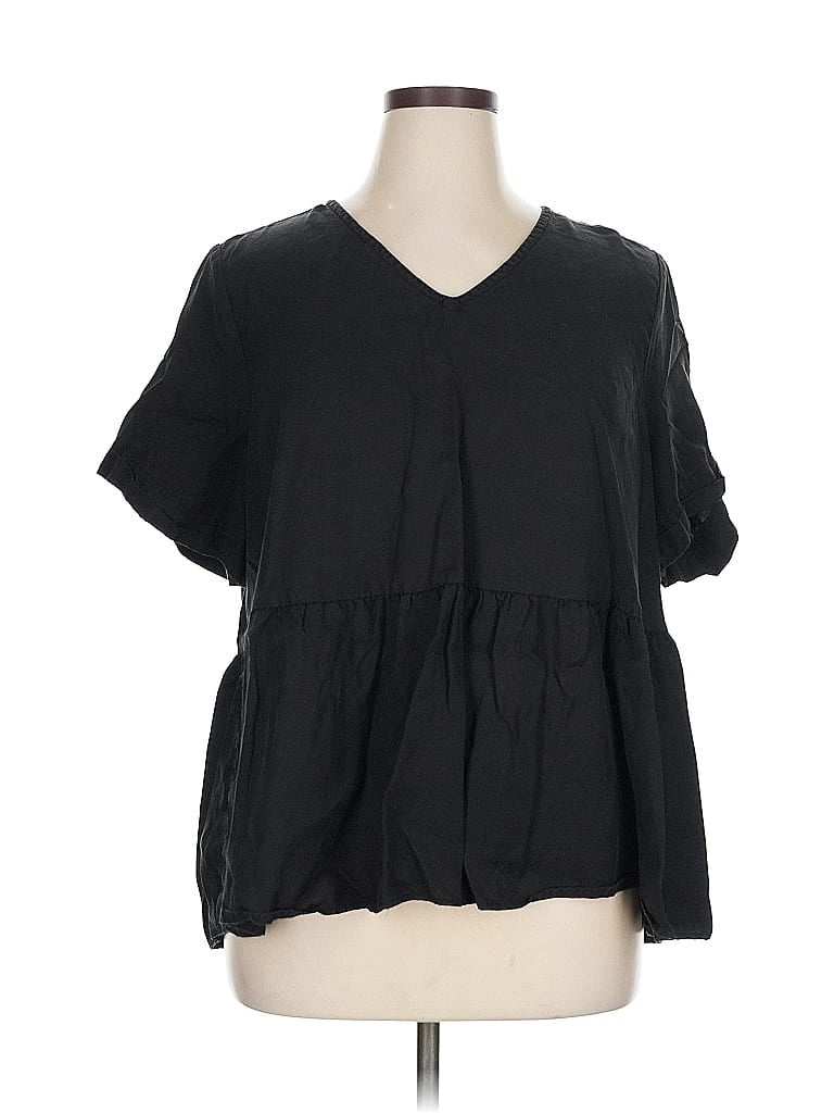 Pre-owned Terra & Sky Short Sleeve Blouse In Black