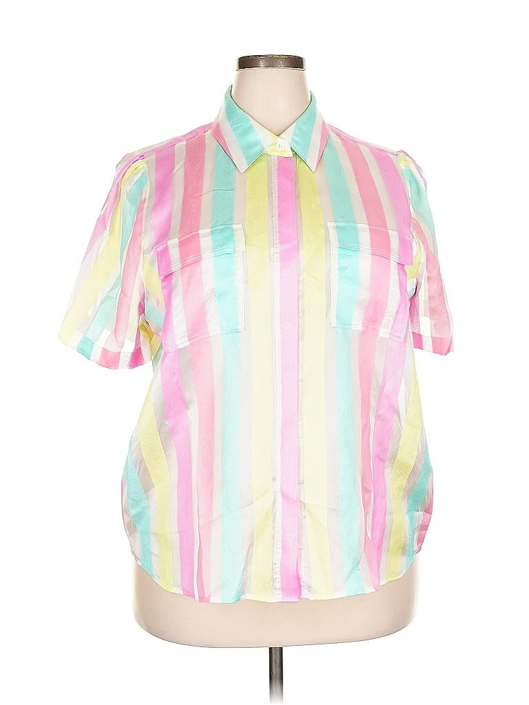 Pre-owned Halogen Short Sleeve Blouse In White