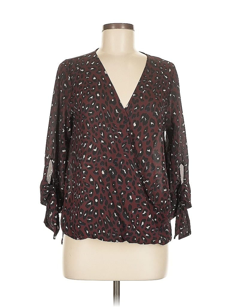 Pre-owned Unbranded 3/4 Sleeve Blouse In Burgundy