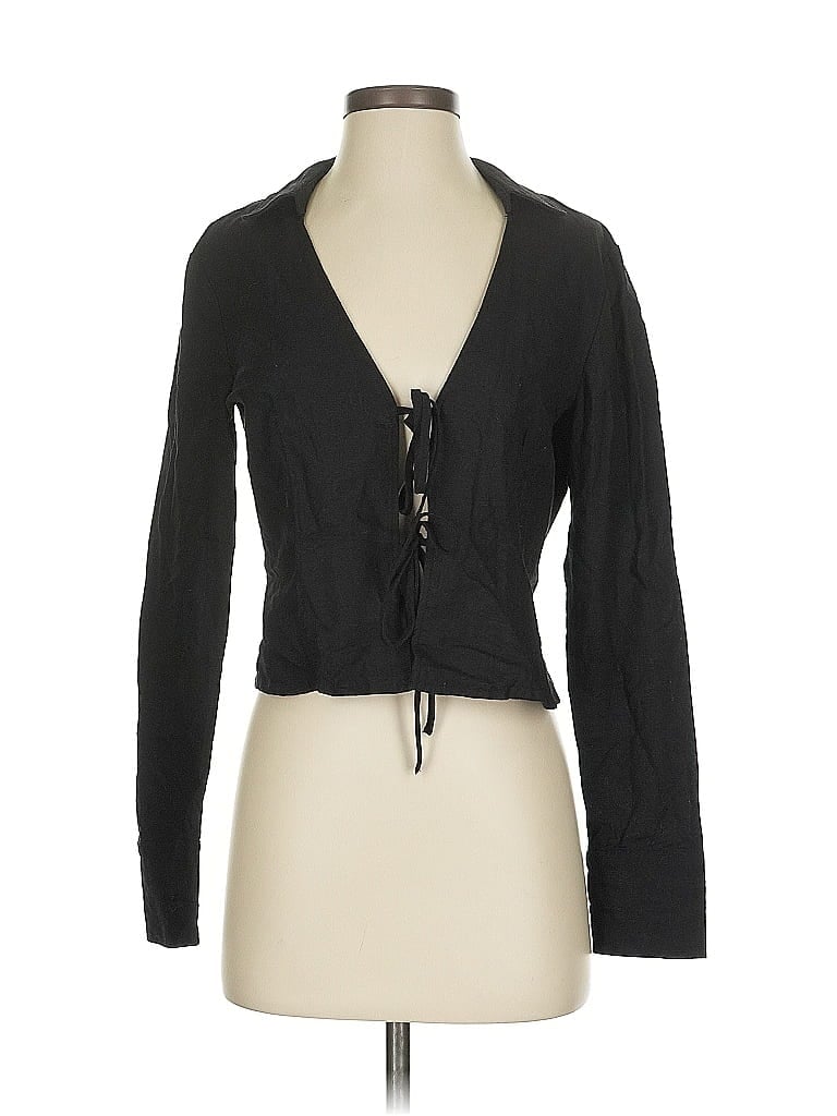 Click to view more detailed imagery on our partner's website Pre-owned House Of Harlow 1960 Long Sleeve Top Black Plunge Neckline Tops