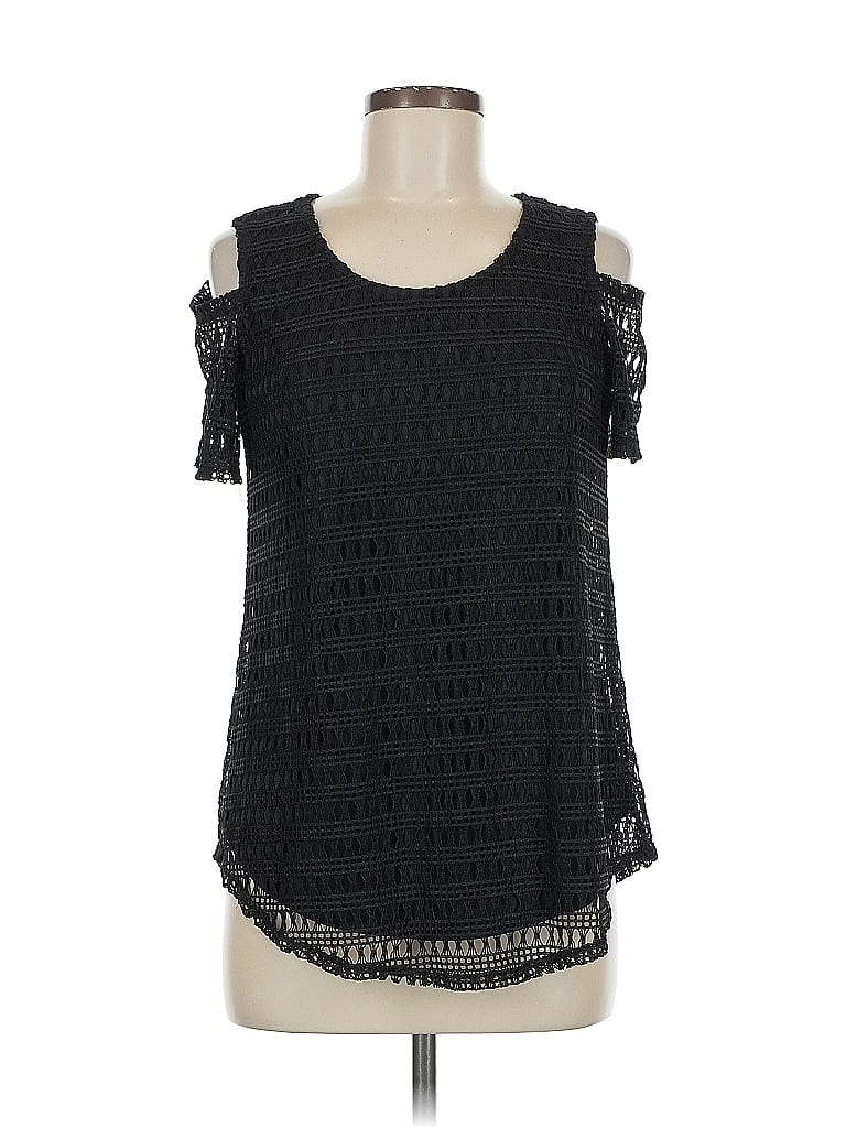 Pre-owned Perseption Concept Short Sleeve Top Black Cold Shoulder Neckline Tops