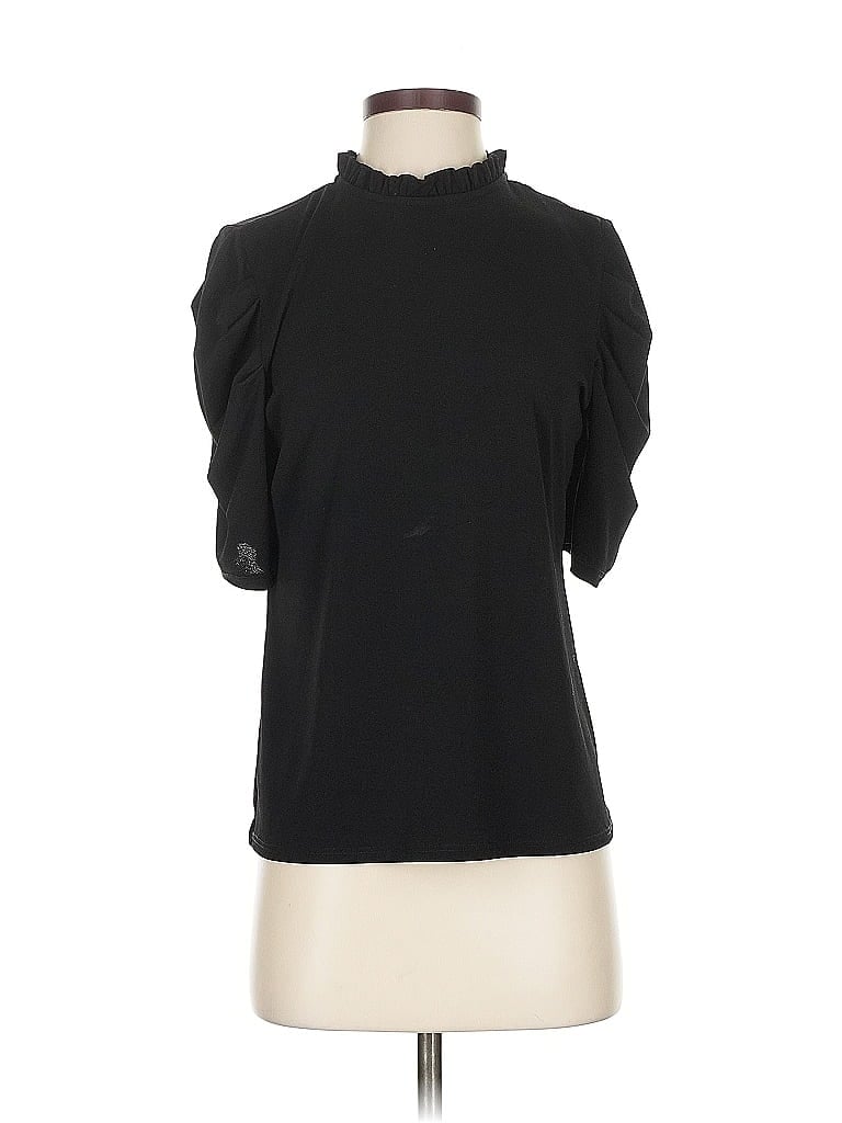 Click to view more detailed imagery on our partner's website Pre-owned Cece Short Sleeve Top Black Mock Neckline Tops