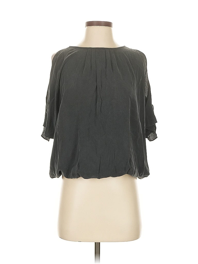 Pre-owned Joie 3/4 Sleeve Silk Top Gray Cold Shoulder Neckline Tops