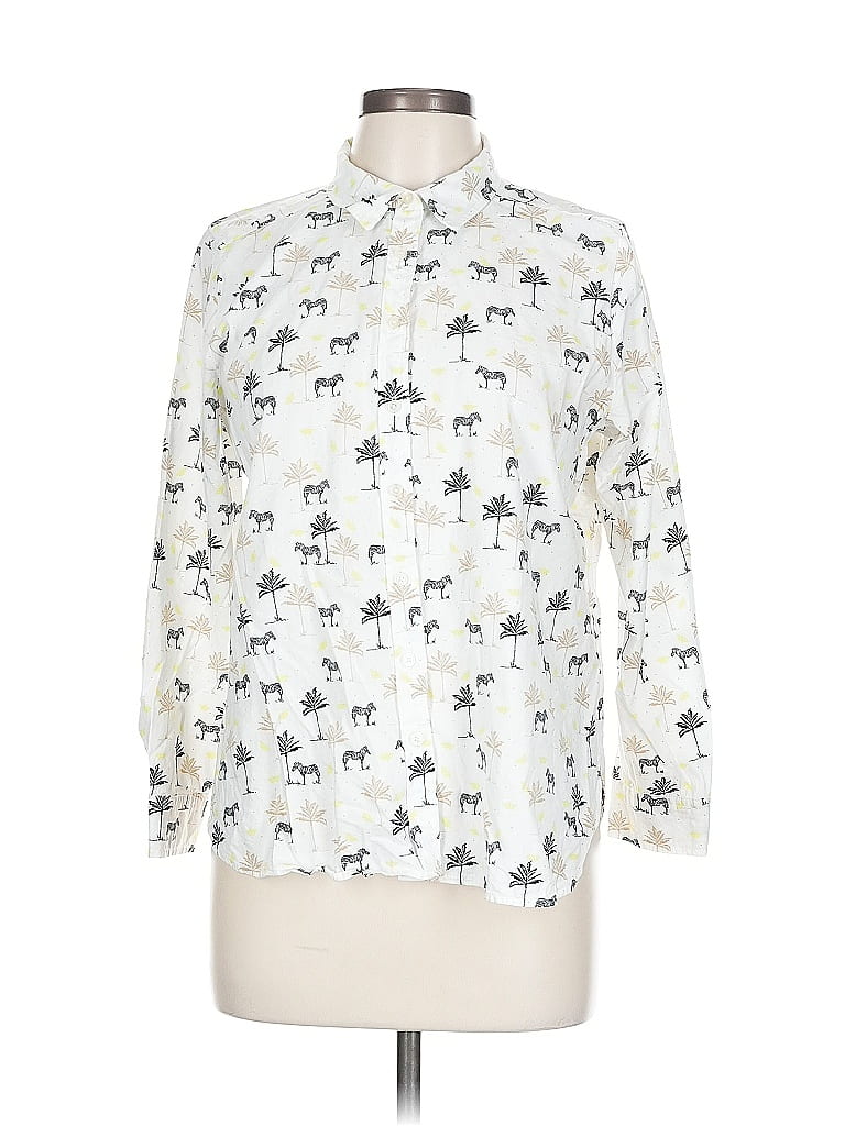 Pre-owned Ann Taylor Loft Long Sleeve Polo Shirt In White