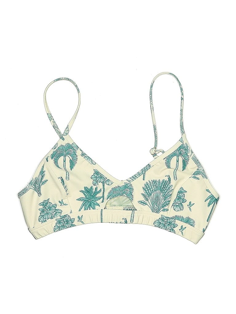 Pre-owned Beachriot Sport Swimsuit Top Blue Tropical Pattern Halter Neckline Swimwear