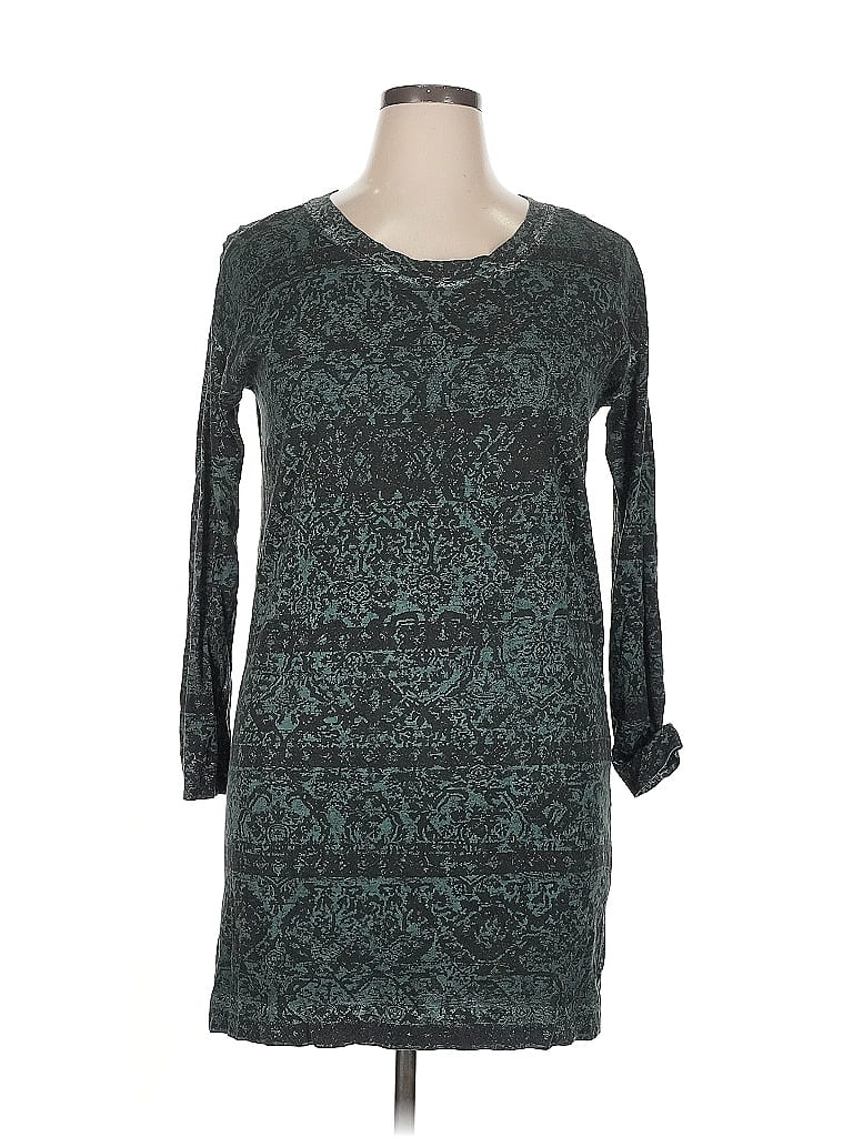 Pre-owned Peruvian Connection Long Sleeve Top Green Scoop Neck Tops