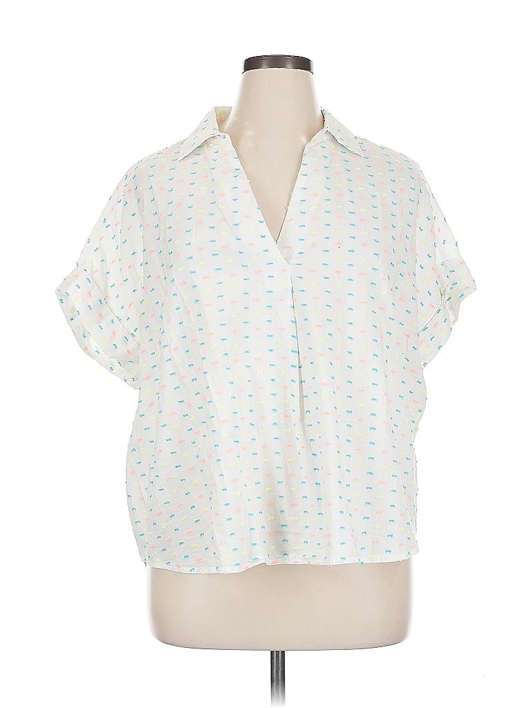 Pre-owned Crown & Ivy Short Sleeve Blouse In White