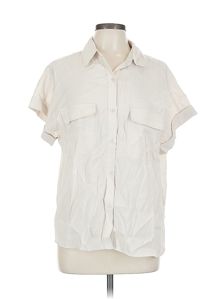 Pre-owned Max Studio Short Sleeve Blouse In White