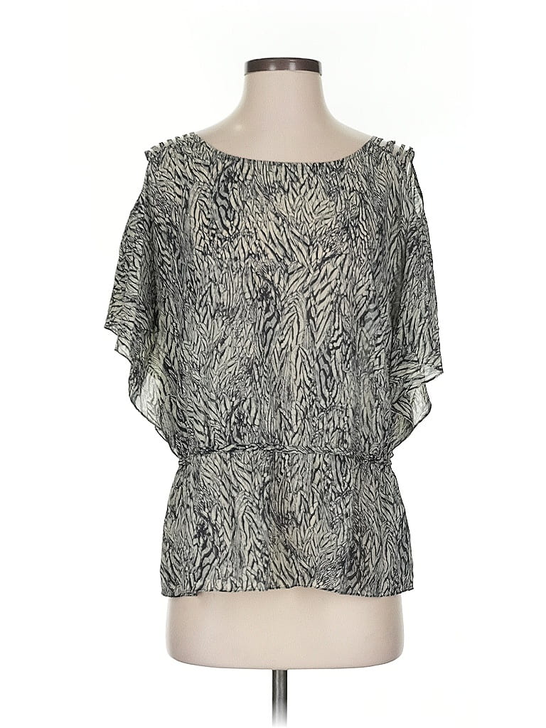 Pre-owned Leifsdottir Short Sleeve Silk Top Gray Cold Shoulder Neckline Tops