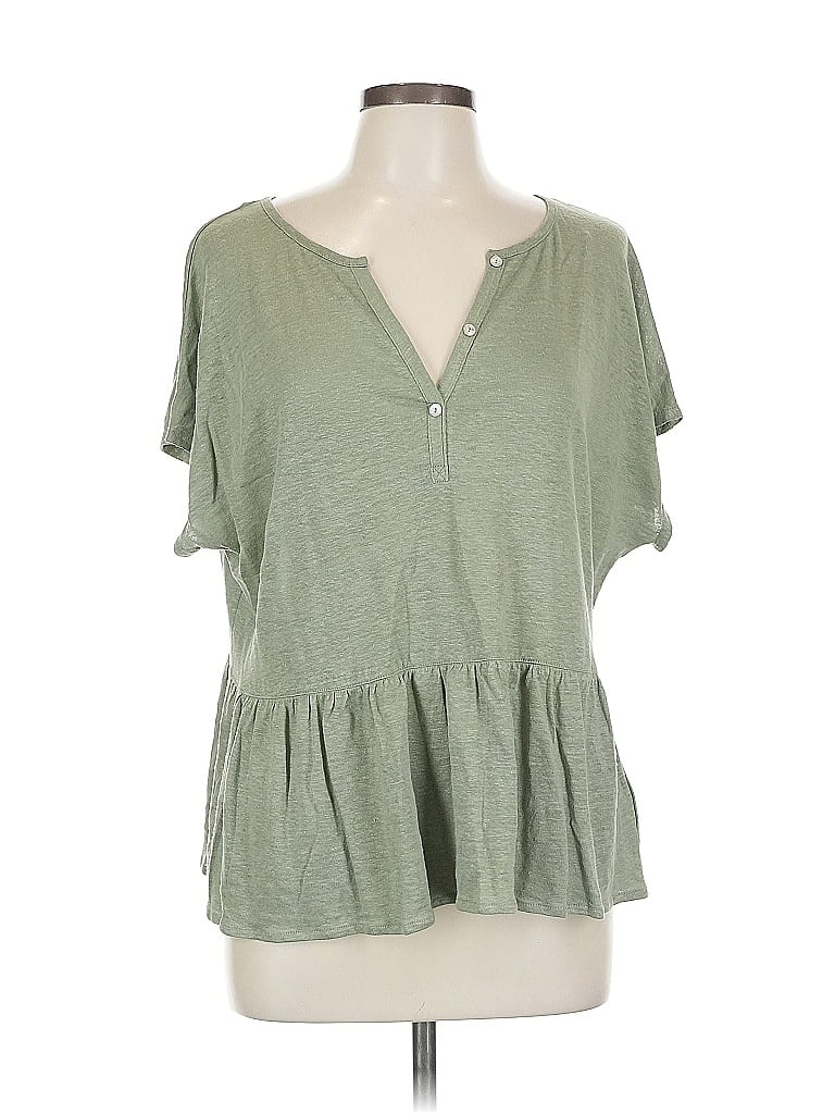 Pre-owned Cynthia Rowley Short Sleeve Top Green V Neck Tops