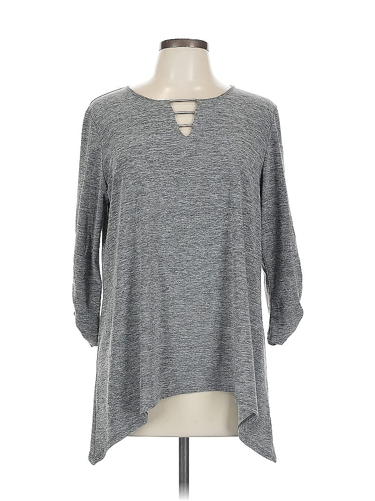 FORTUNE + IVY Pre-owned 3/4 Sleeve Top Gray Keyhole Neckline Tops
