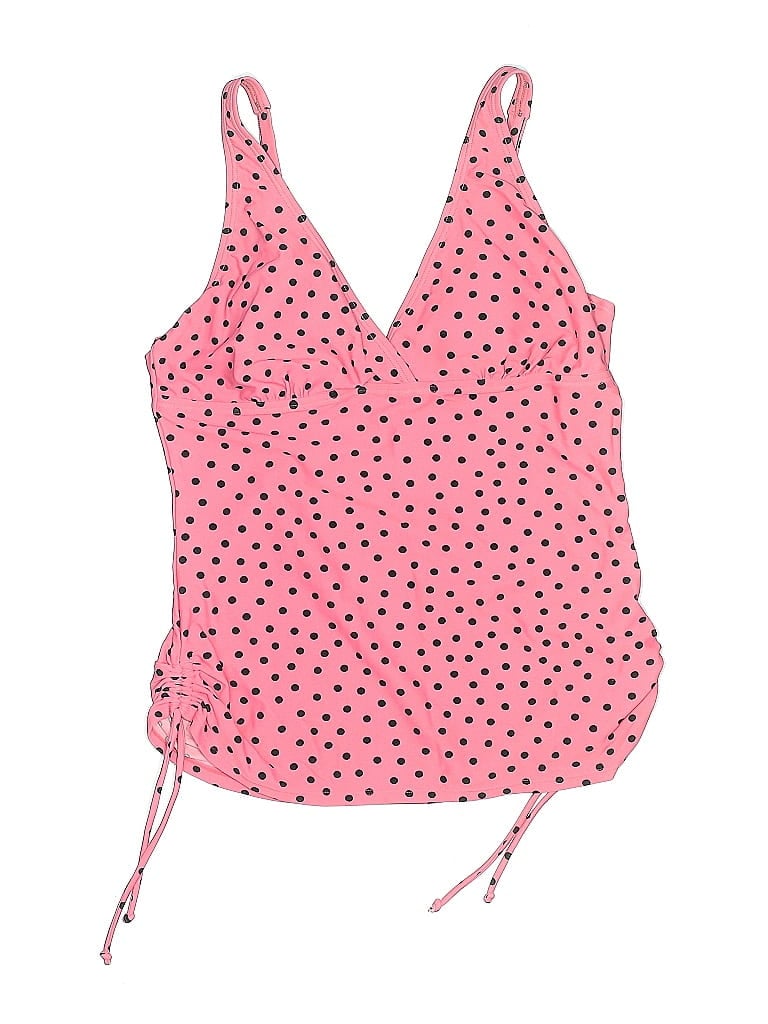 Click to view more detailed imagery on our partner's website Pre-owned St. John's Bay Swimsuit Top Pink Polka Dots Pattern Halter Neckline Swimwear