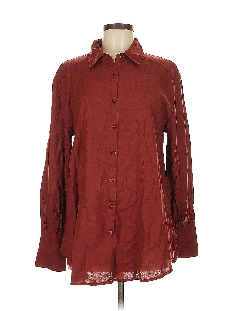 Pre-owned Free People Long Sleeve Button Down Shirt In Burgundy
