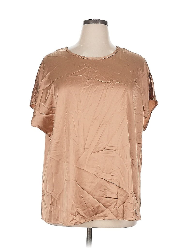 SHEIN CURVE Pre-owned Short Sleeve Blouse In Brown