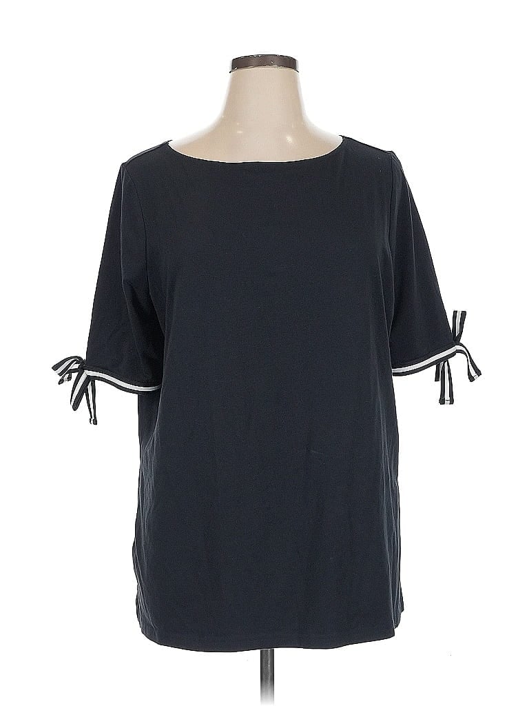Pre-owned Belle By Kim Gravel Short Sleeve Top Black Boatneck Tops