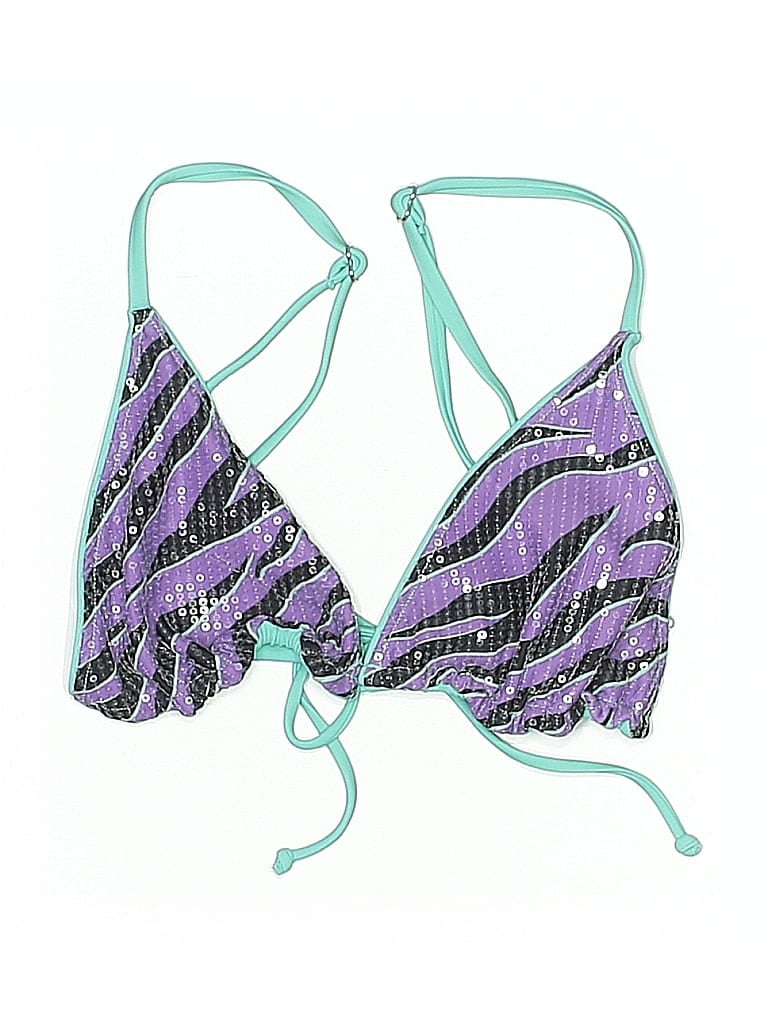 Pre-owned South Beach Swimsuit Top Purple Graphic Pattern Swimwear