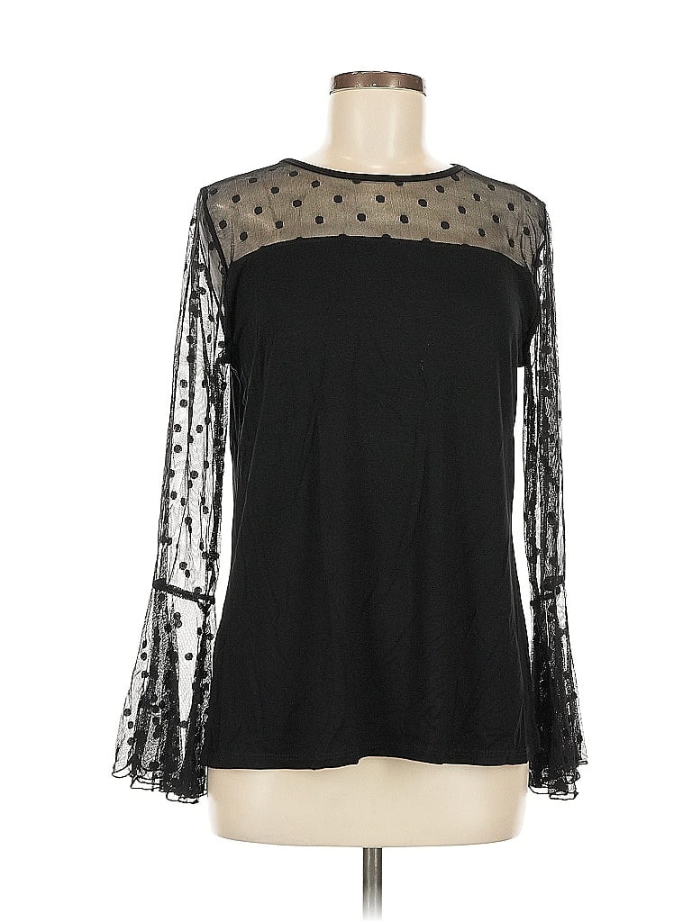Pre-owned Kim & Cami Long Sleeve Top Black Mock Neckline Tops