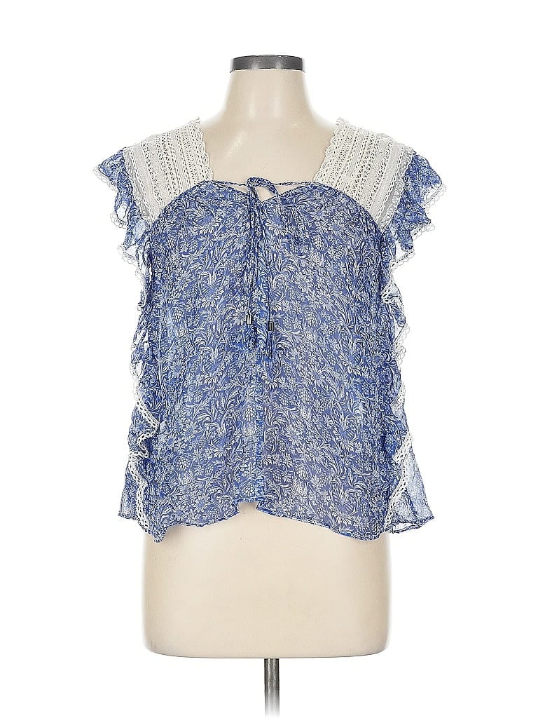 Pre-owned Love Sam Sleeveless Silk Top Blue Ruffles Neckline Tops