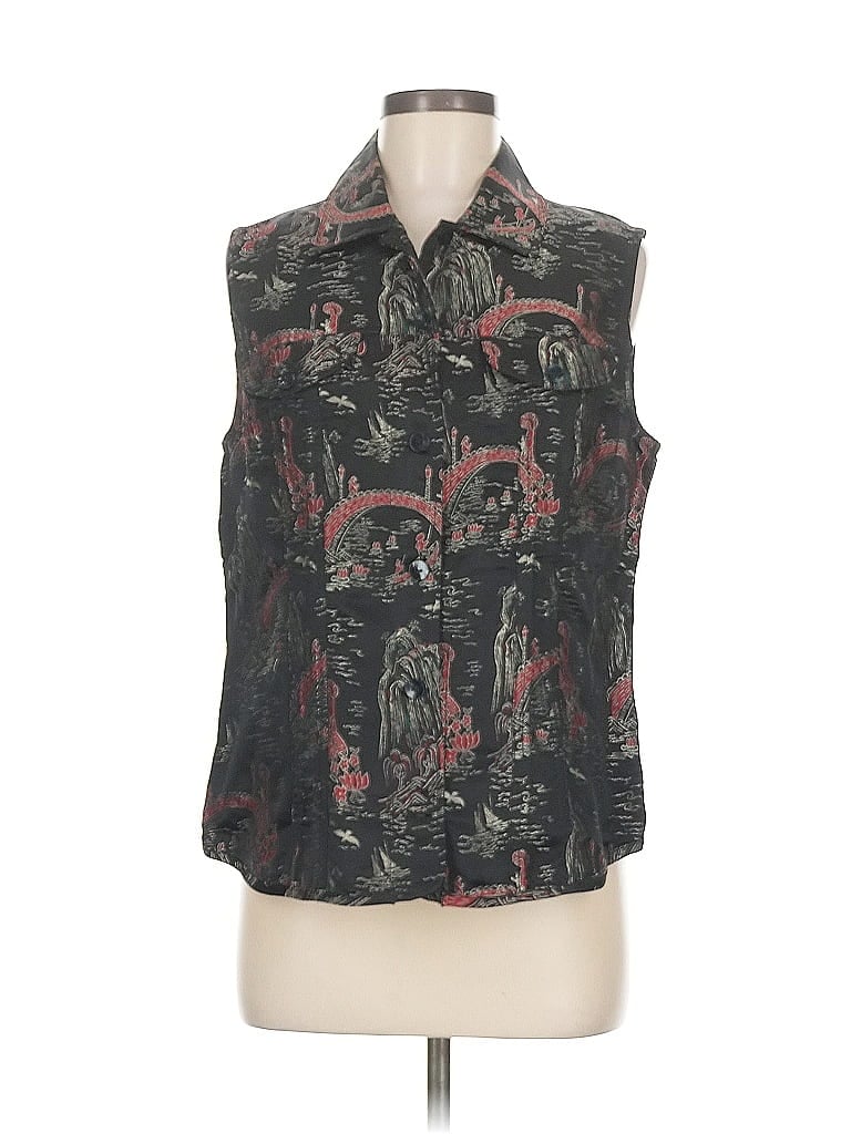 Pre-owned Chico's Sleeveless Button Down Shirt In Black