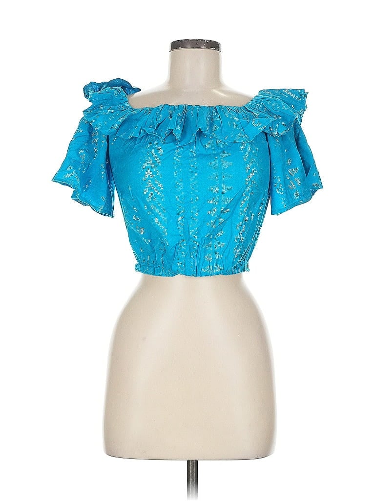Click to view more detailed imagery on our partner's website Pre-owned Elan Short Sleeve Blouse In Blue
