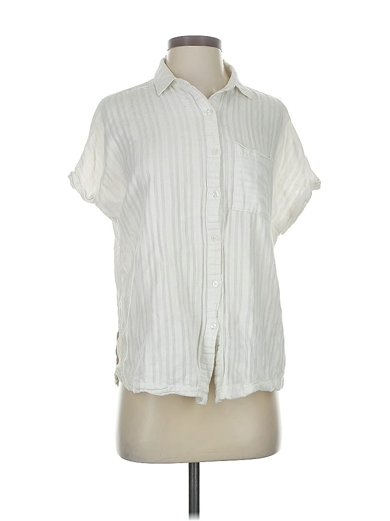 Pre-owned A.n.a. A New Approach Short Sleeve Blouse In White