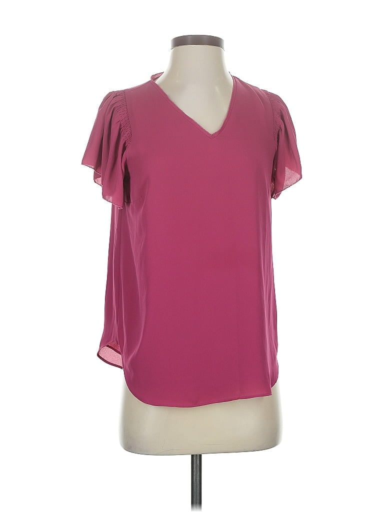 Pre-owned Ann Taylor Short Sleeve Blouse In Burgundy