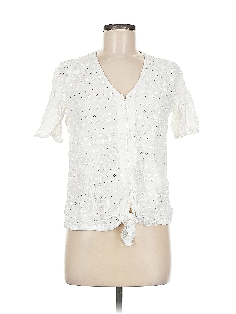 Pre-owned Fat Face Short Sleeve Blouse In White