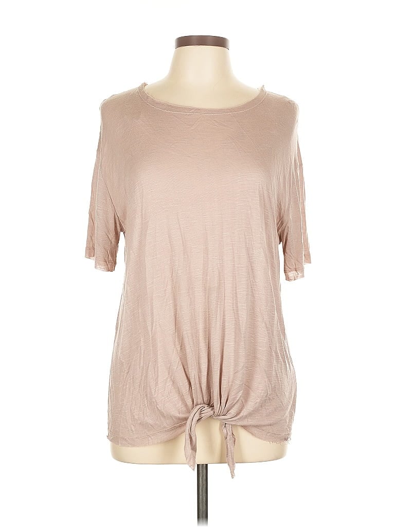 Pre-owned Tres Bien U.s.a. Short Sleeve Top Tan Boatneck Tops In Brown