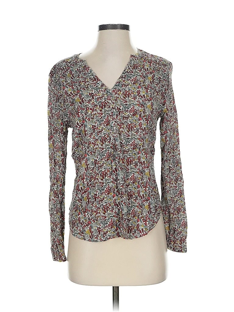 Pre-owned Hinge Long Sleeve Blouse In Gray
