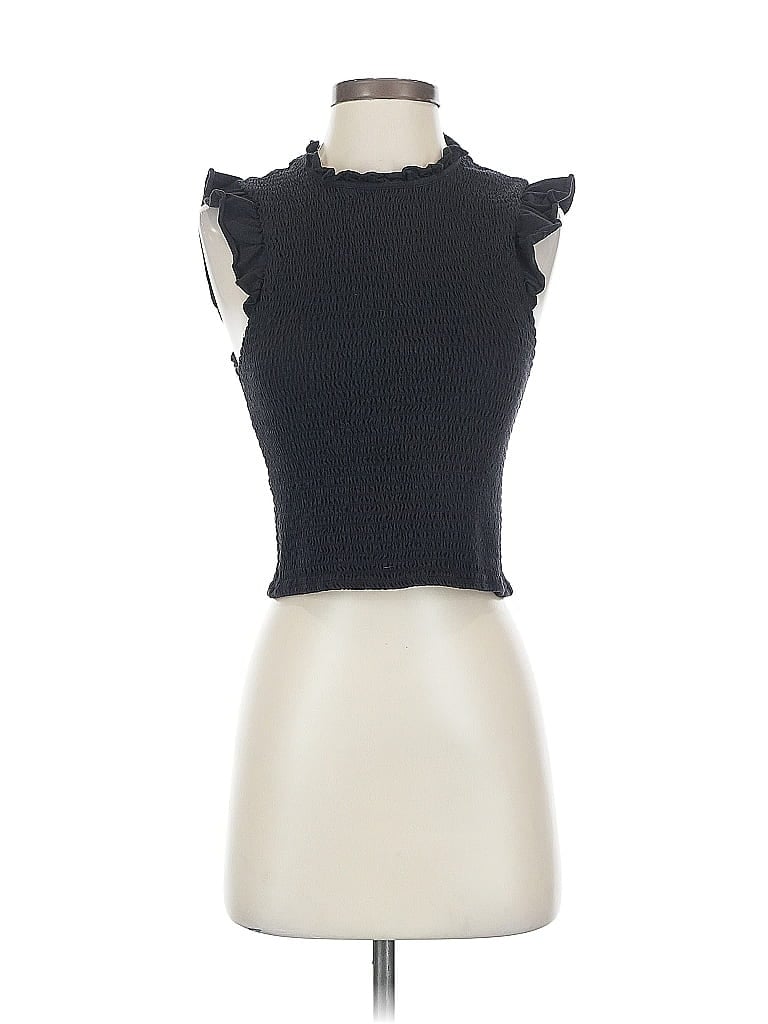 Click to view more detailed imagery on our partner's website Pre-owned French Connection Sleeveless Top Black Ruffles Neckline Tops