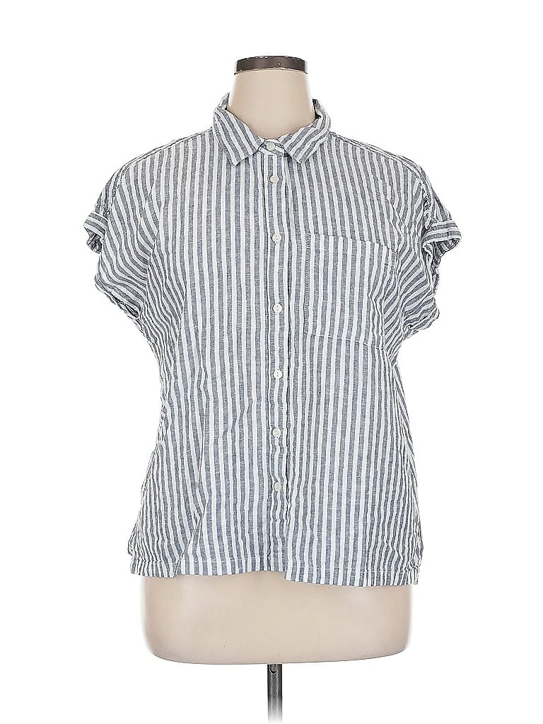 Pre-owned Orvis Short Sleeve Blouse In Blue