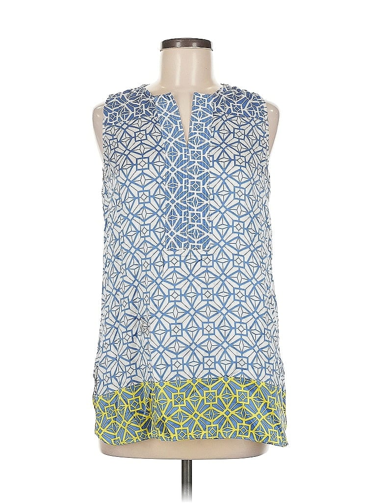 Pre-owned Tyler Boe Sleeveless Silk Top Blue Keyhole Neckline Tops