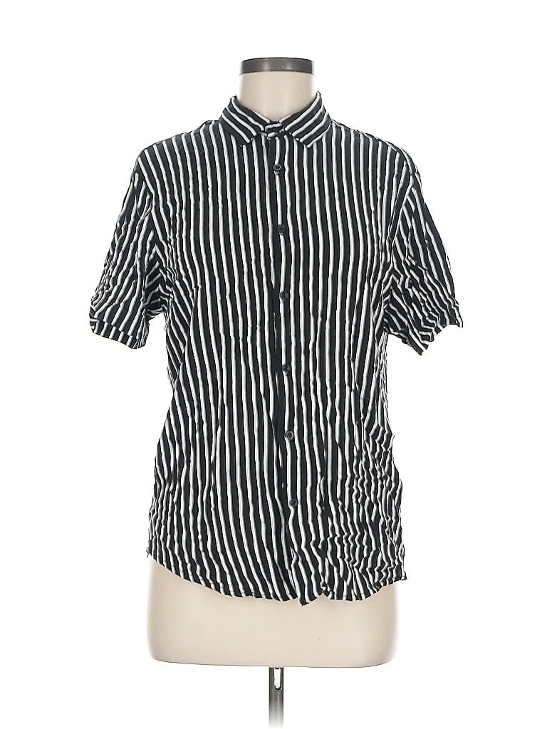 Pre-owned Denim And Flower Short Sleeve Blouse In Black