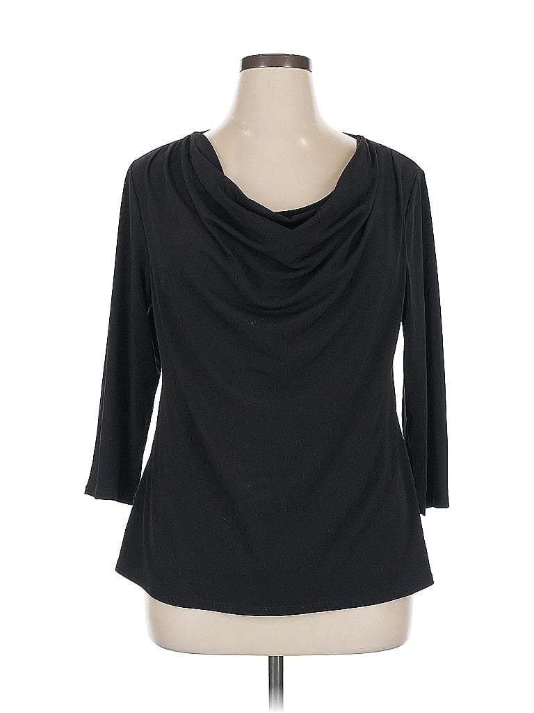 Click to view more detailed imagery on our partner's website Pre-owned Carmen Marc Valvo 3/4 Sleeve Top Black Cowl Neck Tops
