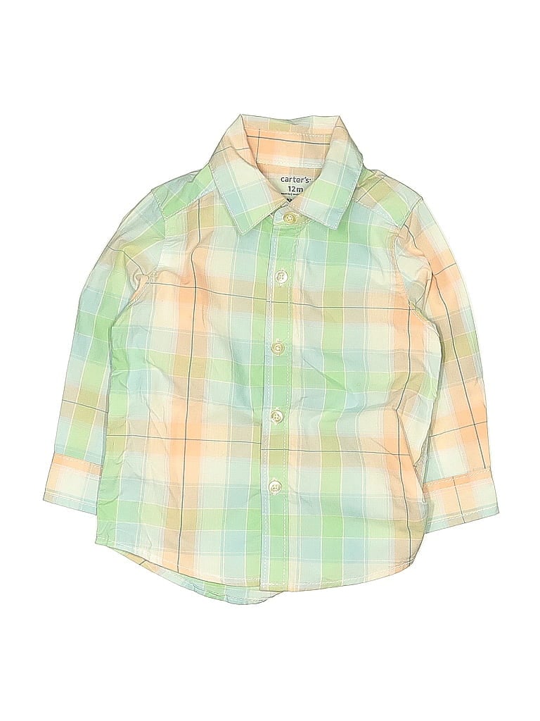 Pre-owned Carter's Babies' Long Sleeve Button Down Shirt In Green
