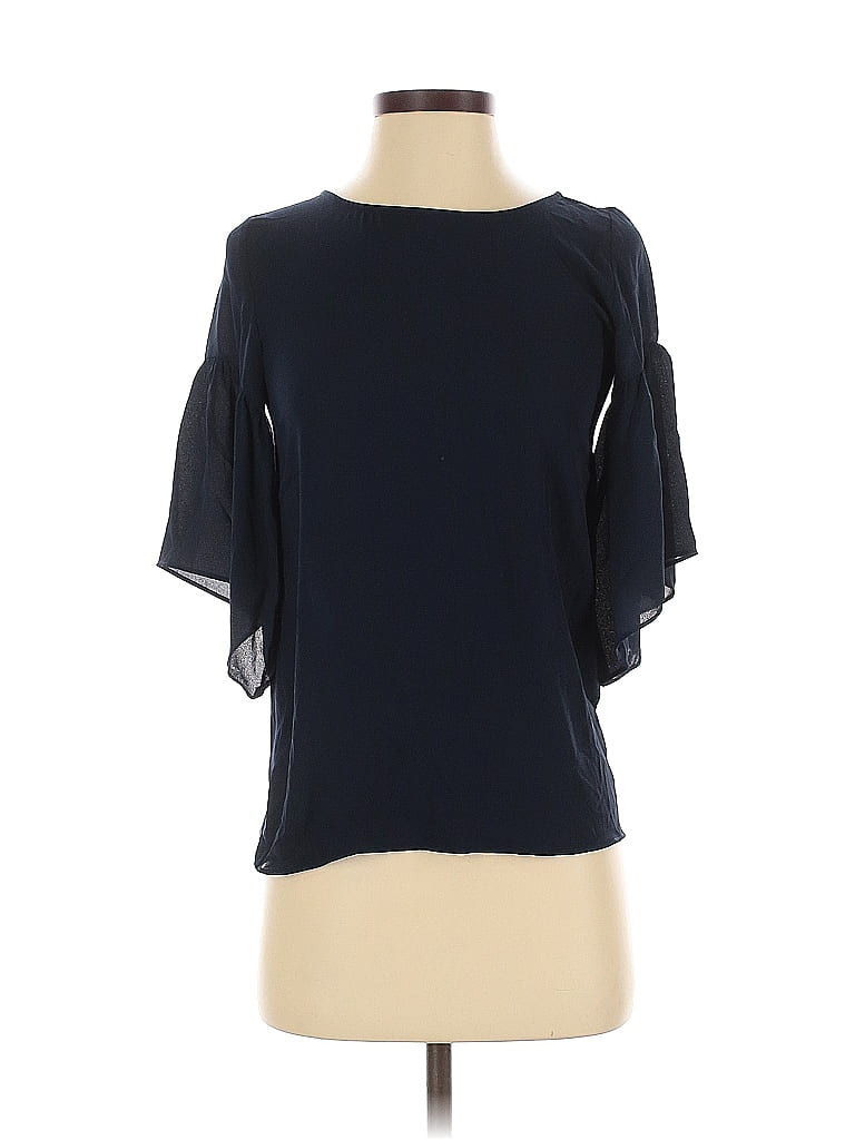 Pre-owned Ann Taylor Loft Outlet 3/4 Sleeve Top Black Cold Shoulder Neckline Tops
