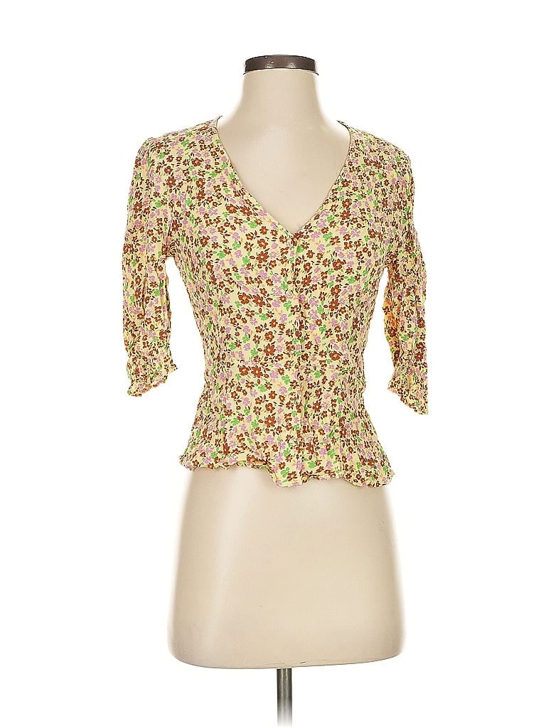 Pre-owned Mng 3/4 Sleeve Blouse In Yellow