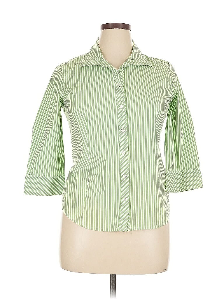Pre-owned Talbots Outlet 3/4 Sleeve Button Down Shirt In Green